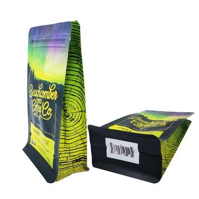 340 غرام 12 أوقية مسطحة مسطحة أسفل الجانب أكياس القهوة مع الصمام والسحب الأمامي